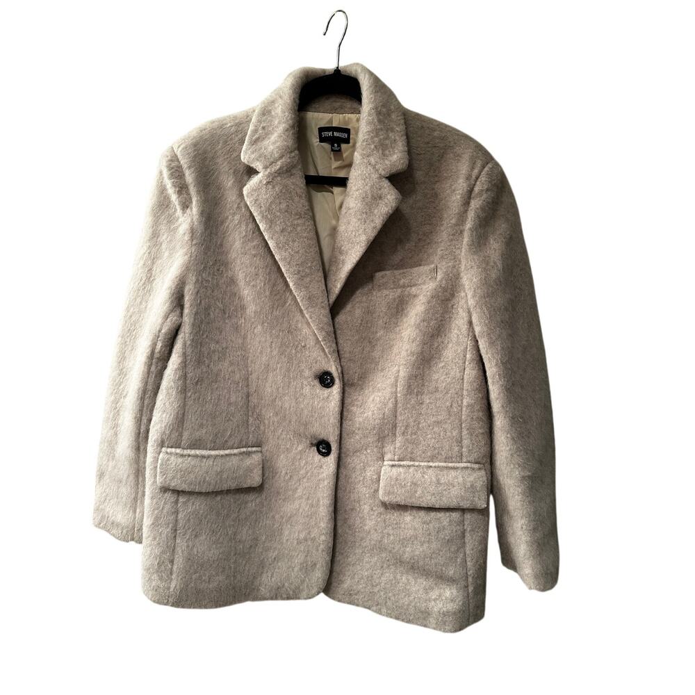 Steve Madden Wool Blend Blazer 🤍 Beige Fuzzy Textured Jacket Size S